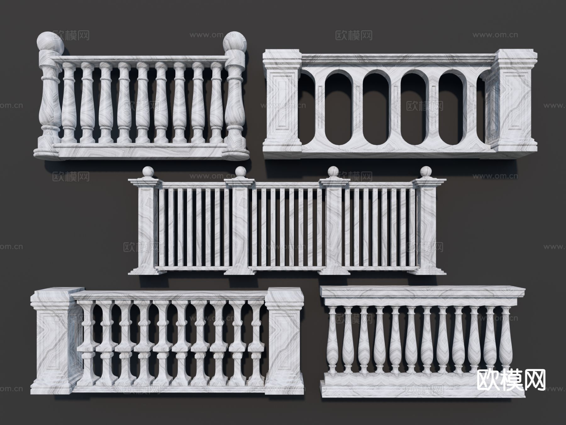 欧式大理石栏杆 石材栏杆 围栏3d模型