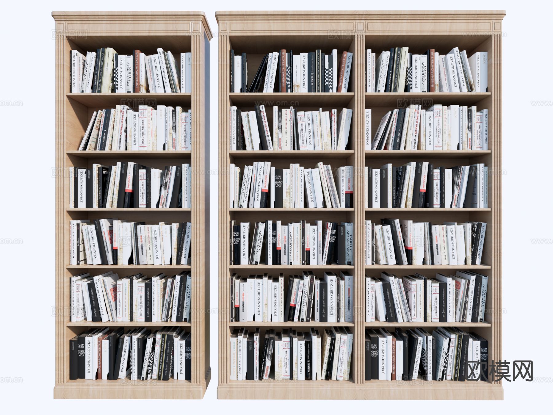 简欧书柜 实木书柜 书架3d模型下载