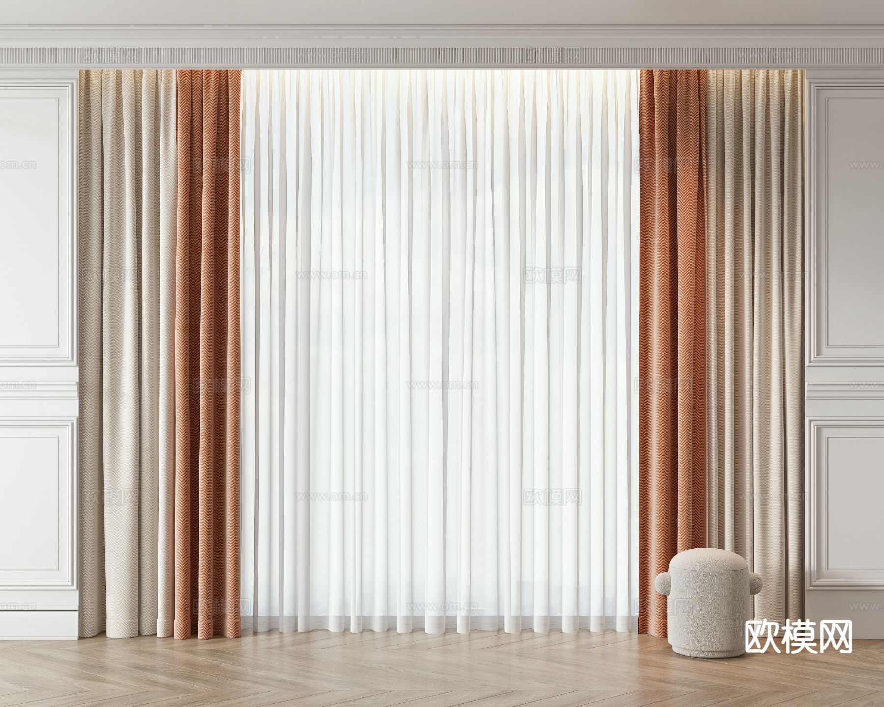 现代窗帘 纱帘3d模型下载