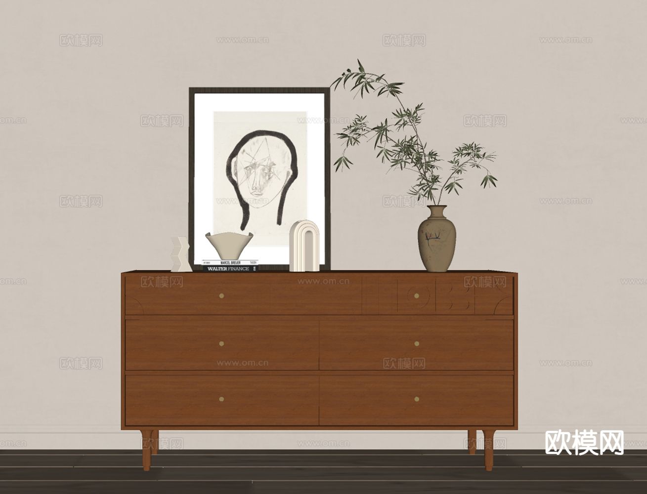 中古风边柜 玄关柜su模型下载（渲染图1）