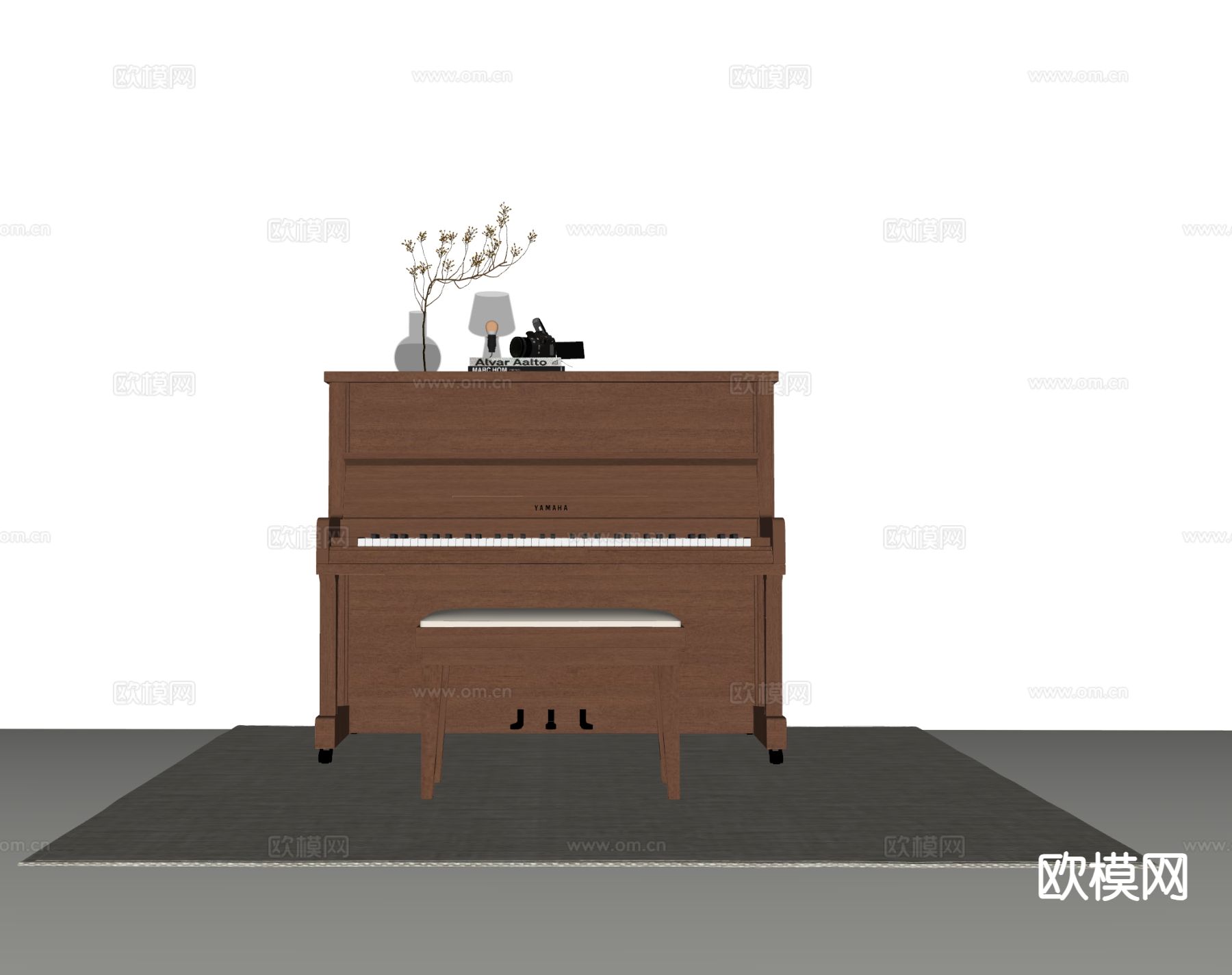 中古风钢琴su模型下载（渲染图1）