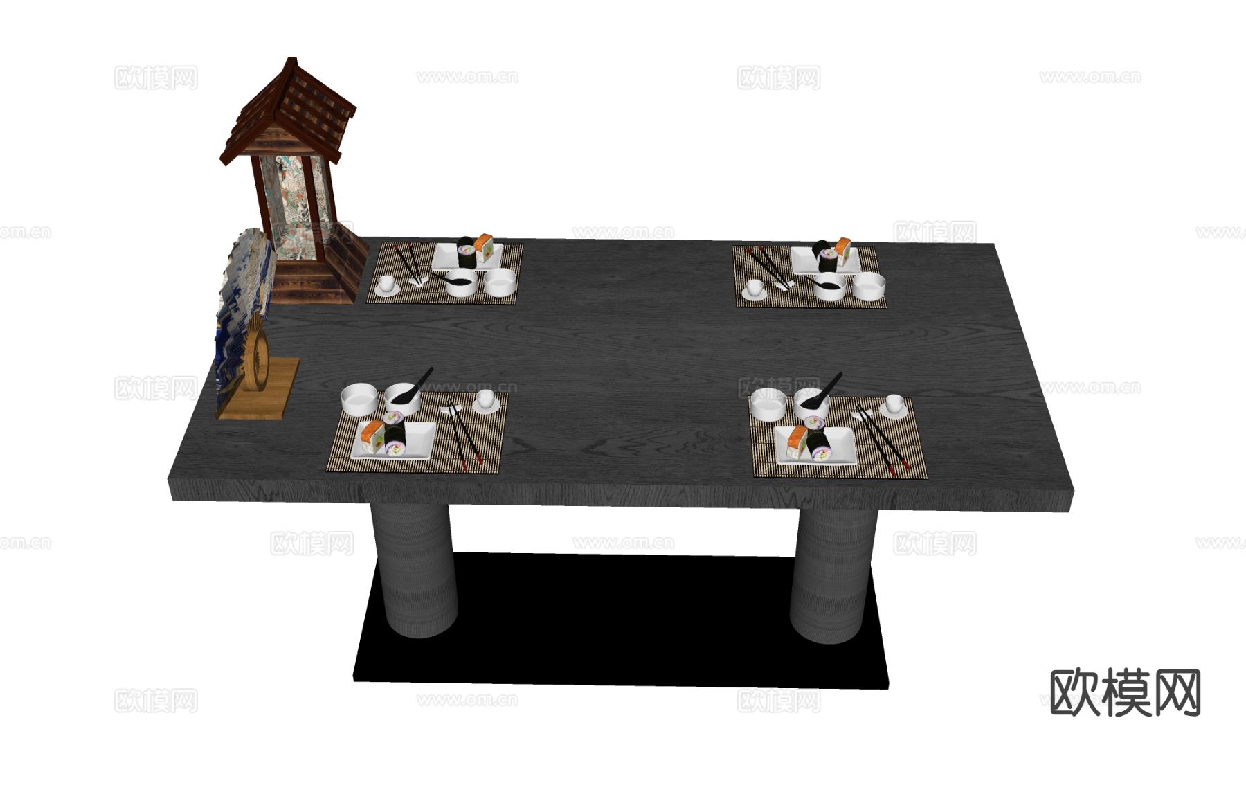 日式四人餐桌su模型下载（渲染图1）