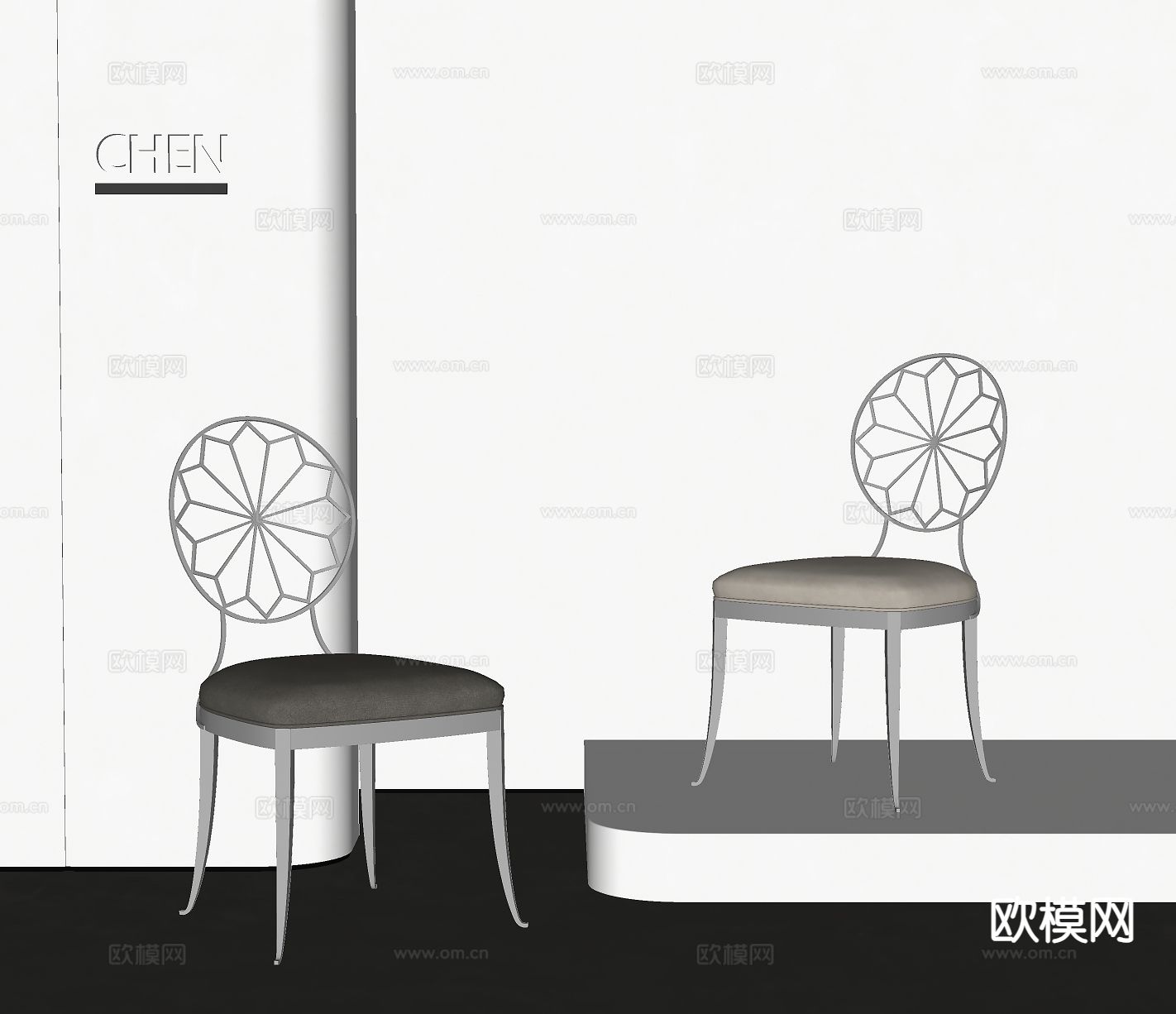 法式单椅su模型下载（渲染图1）