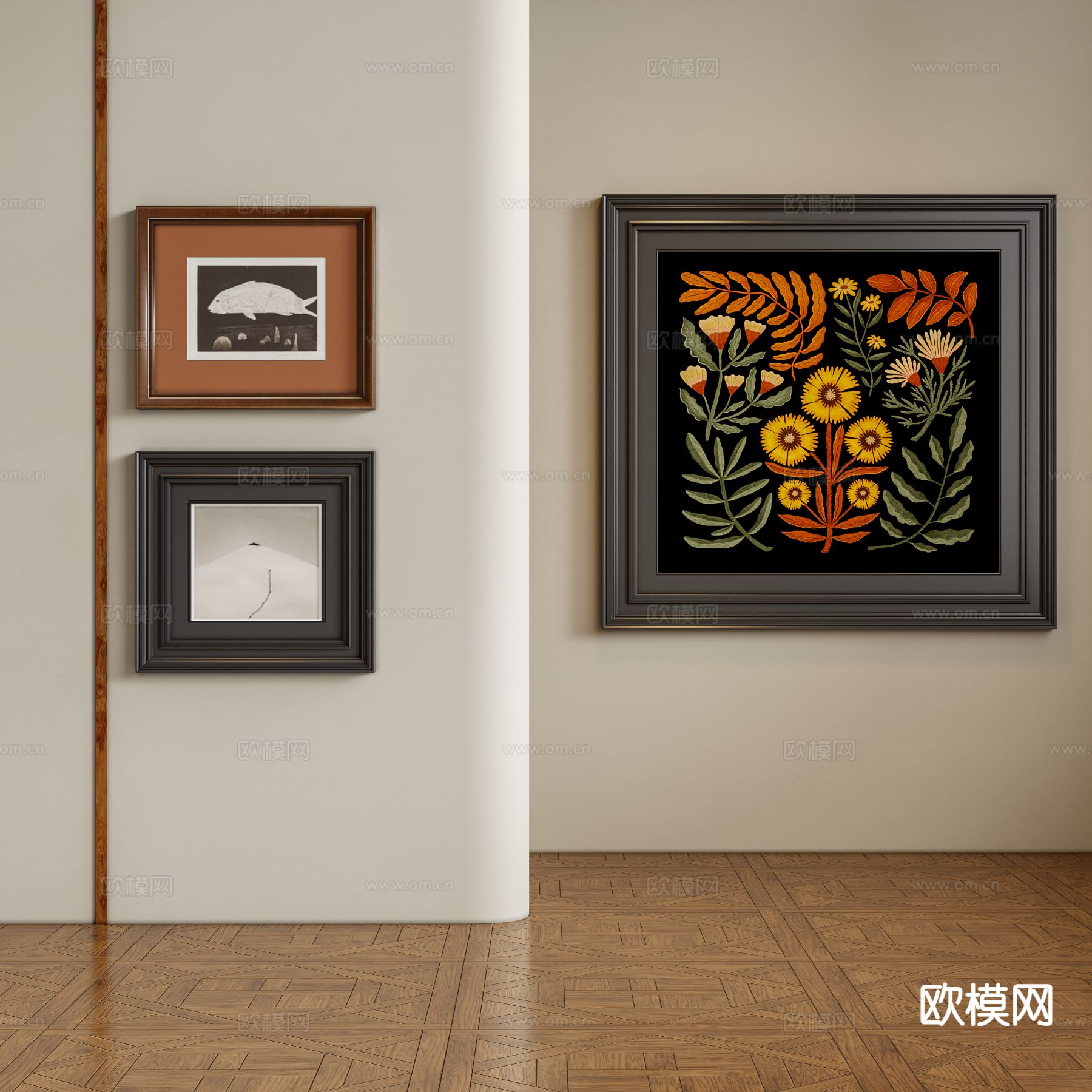 中古风装饰画 组合画 挂画3d模型