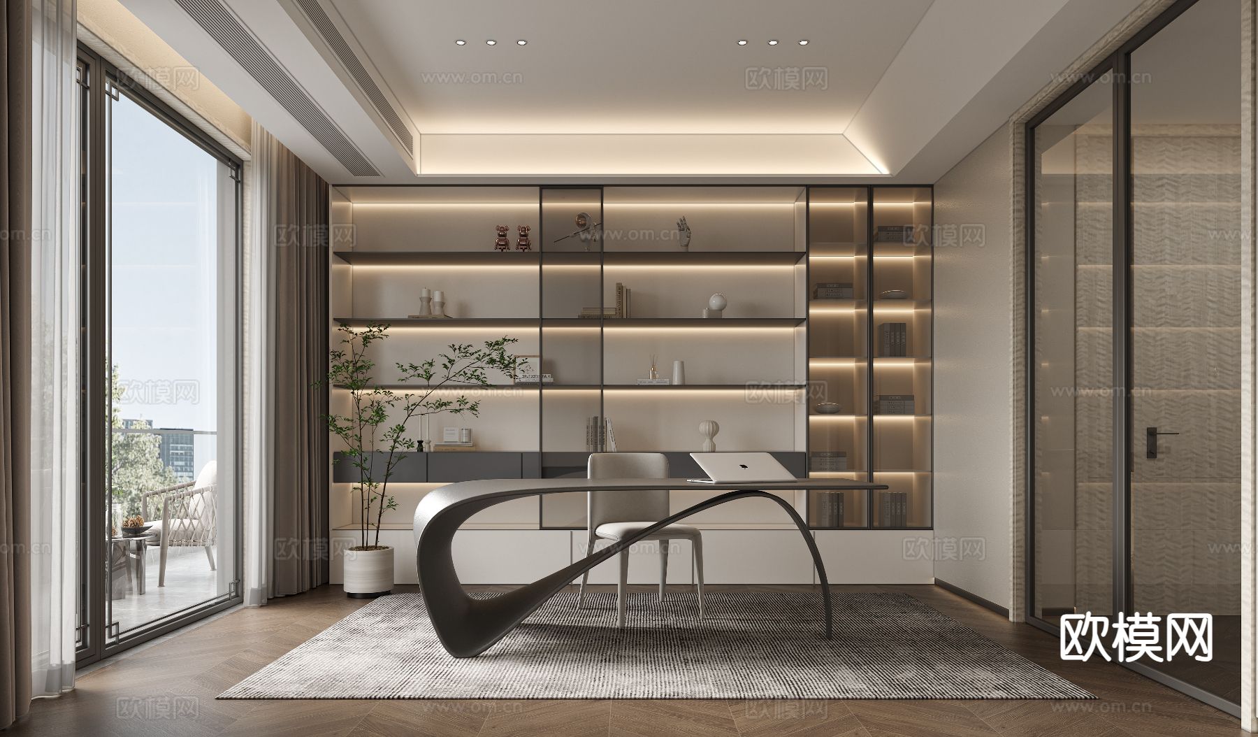 现代书房3d模型下载
