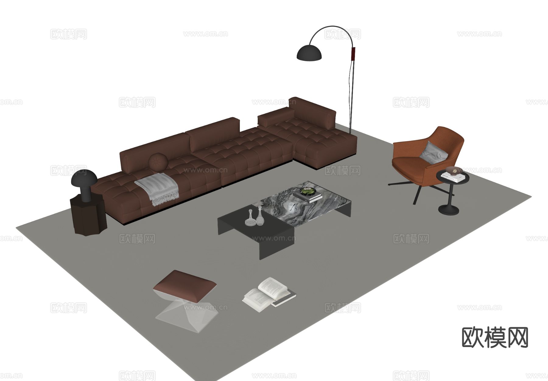 意式沙发组合su模型下载（渲染图1）