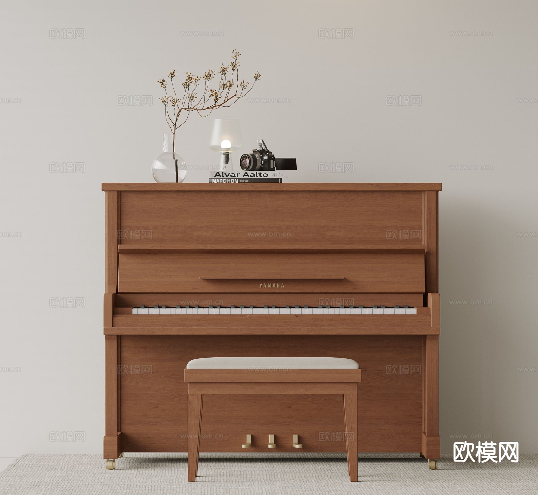 中古风钢琴su模型下载（渲染图2）