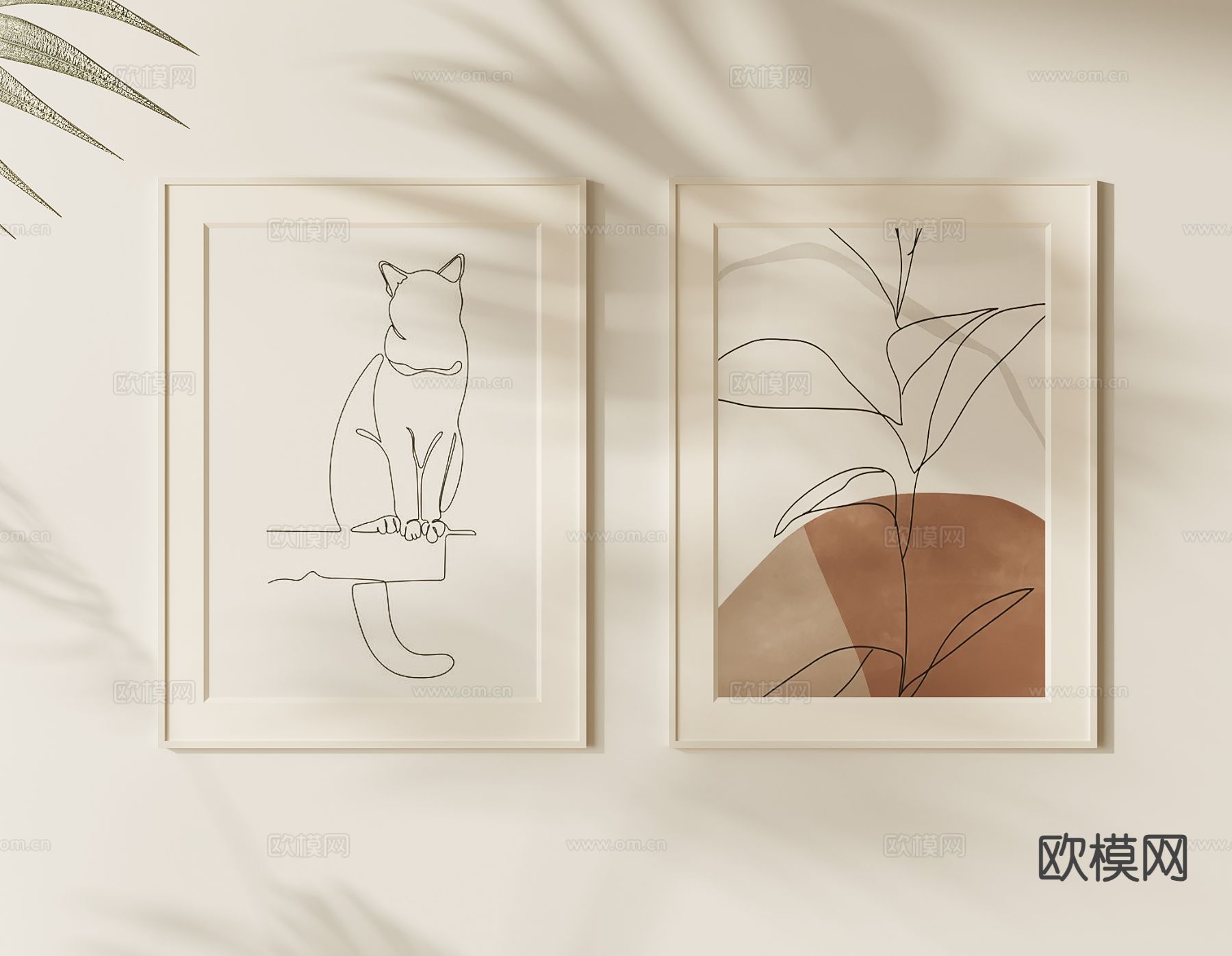 奶油风装饰画 艺术画 简笔画 挂画3d模型下载