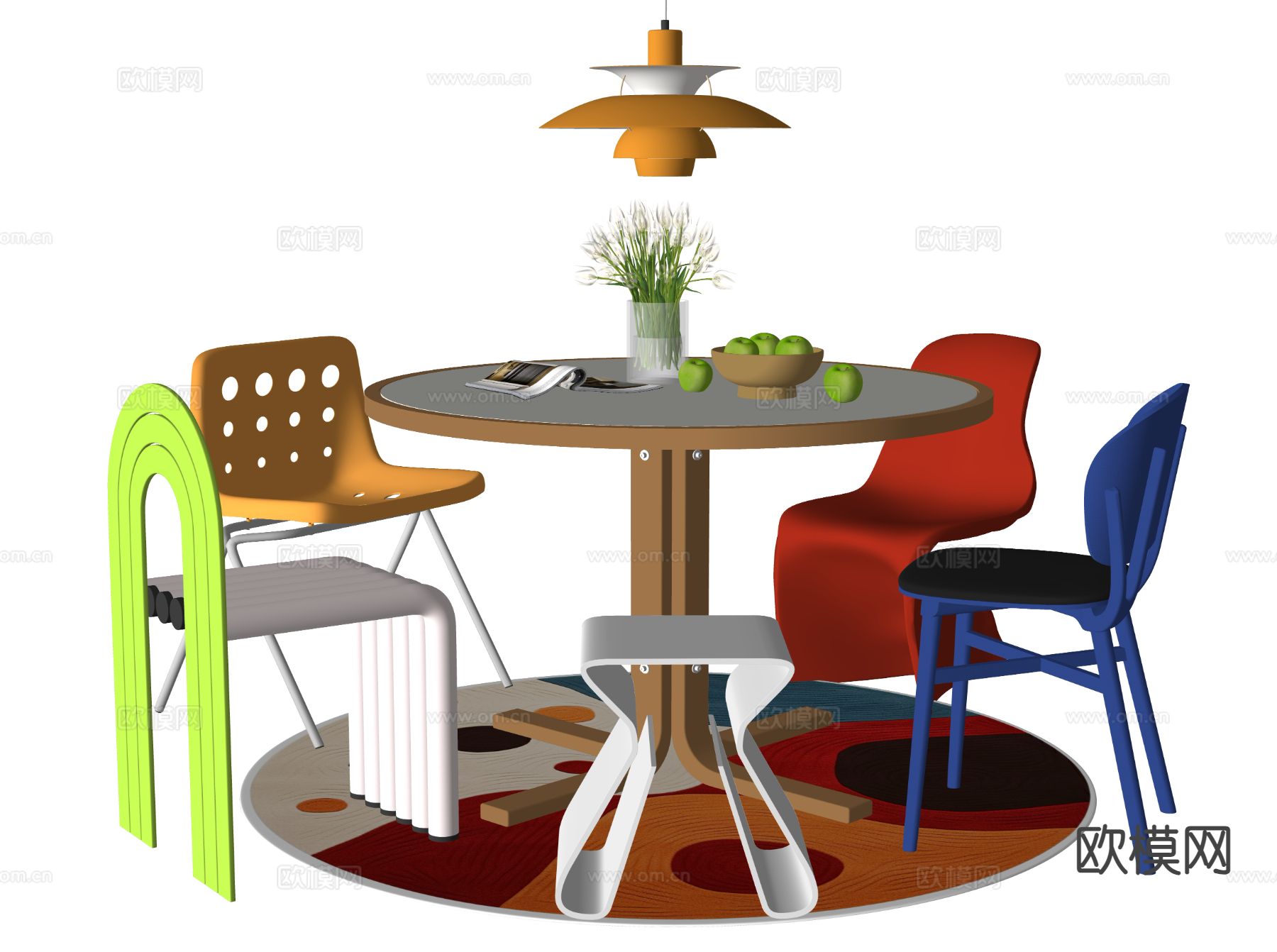 孟菲斯餐桌椅su模型下载（渲染图1）
