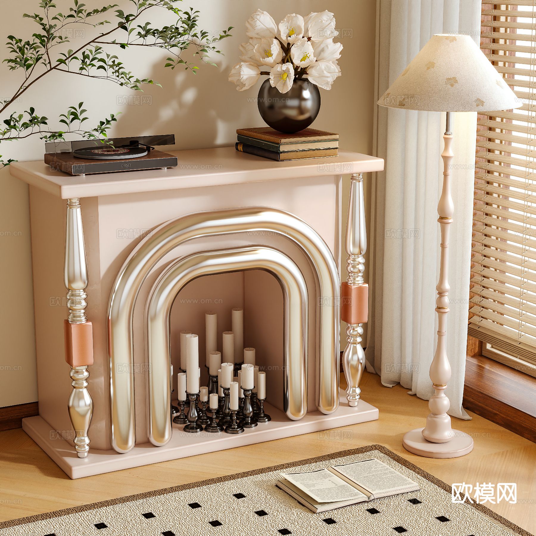法式壁炉 装饰品 置物台3d模型下载