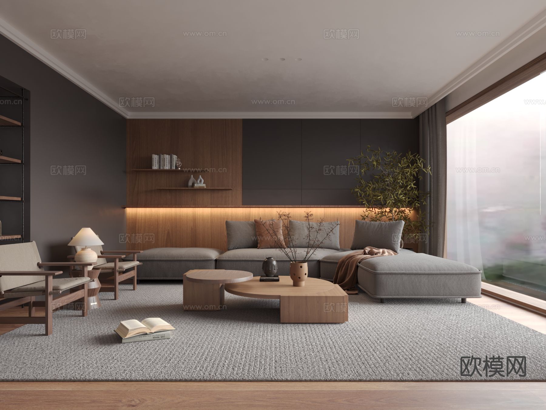 原木风客厅su模型下载（渲染图2）