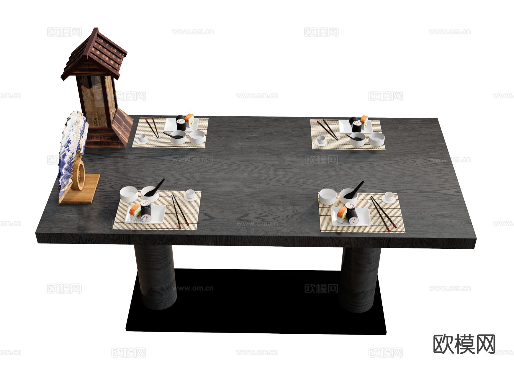 日式四人餐桌su模型下载（渲染图2）