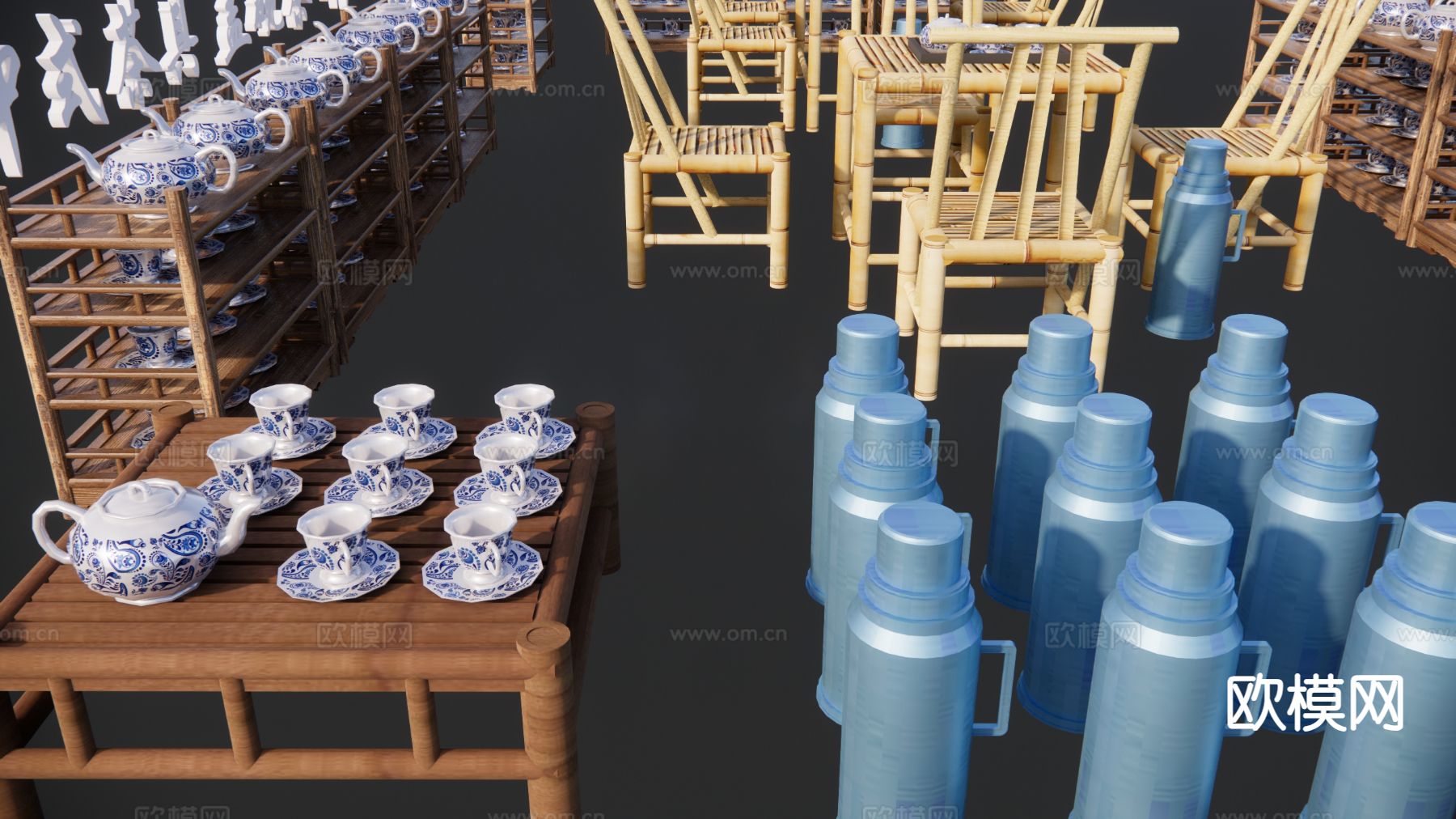 中式茶桌椅su模型下载（渲染图3）