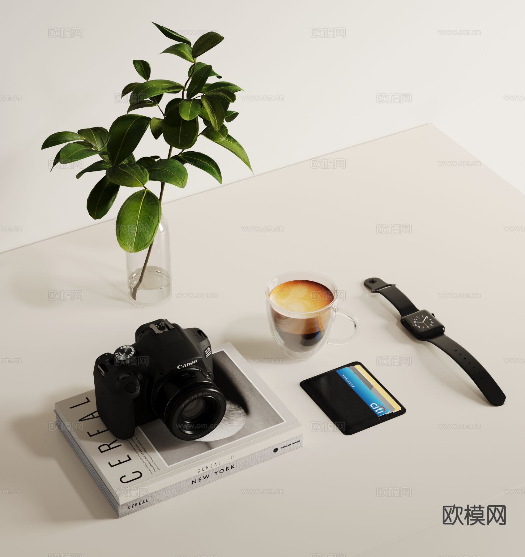 现代装饰品 摆件 照相机 咖啡杯 手表3d模型