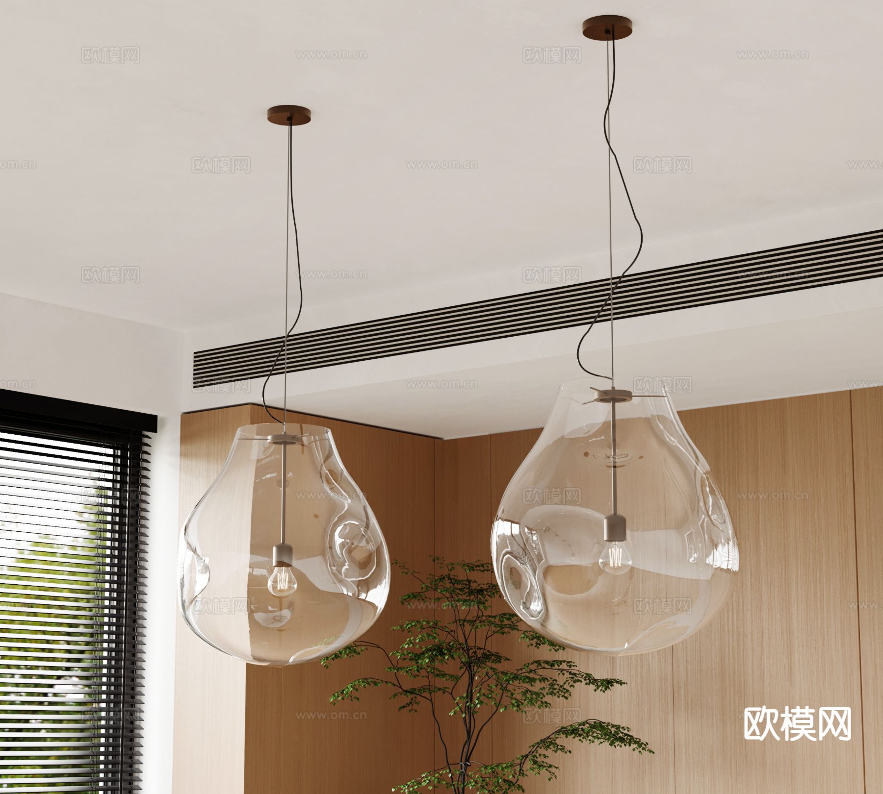北欧玻璃吊灯 餐厅吊灯su模型下载（渲染图2）
