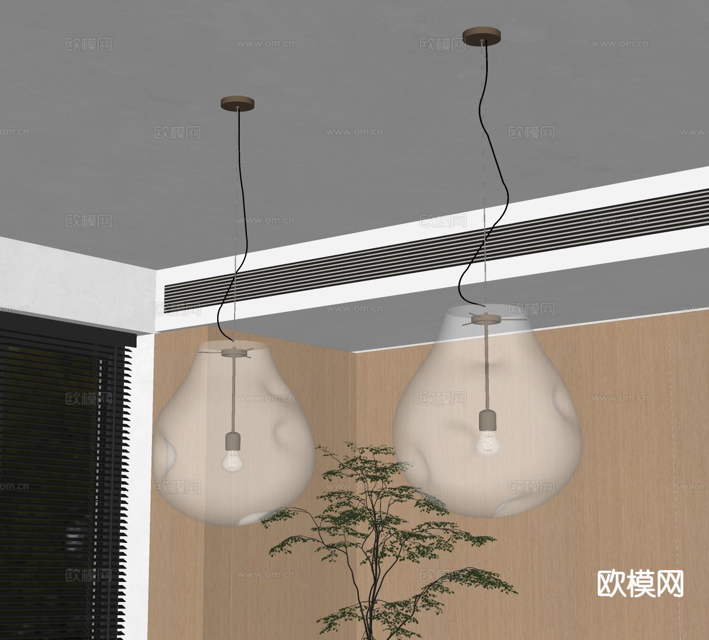 北欧玻璃吊灯 餐厅吊灯su模型下载（渲染图1）