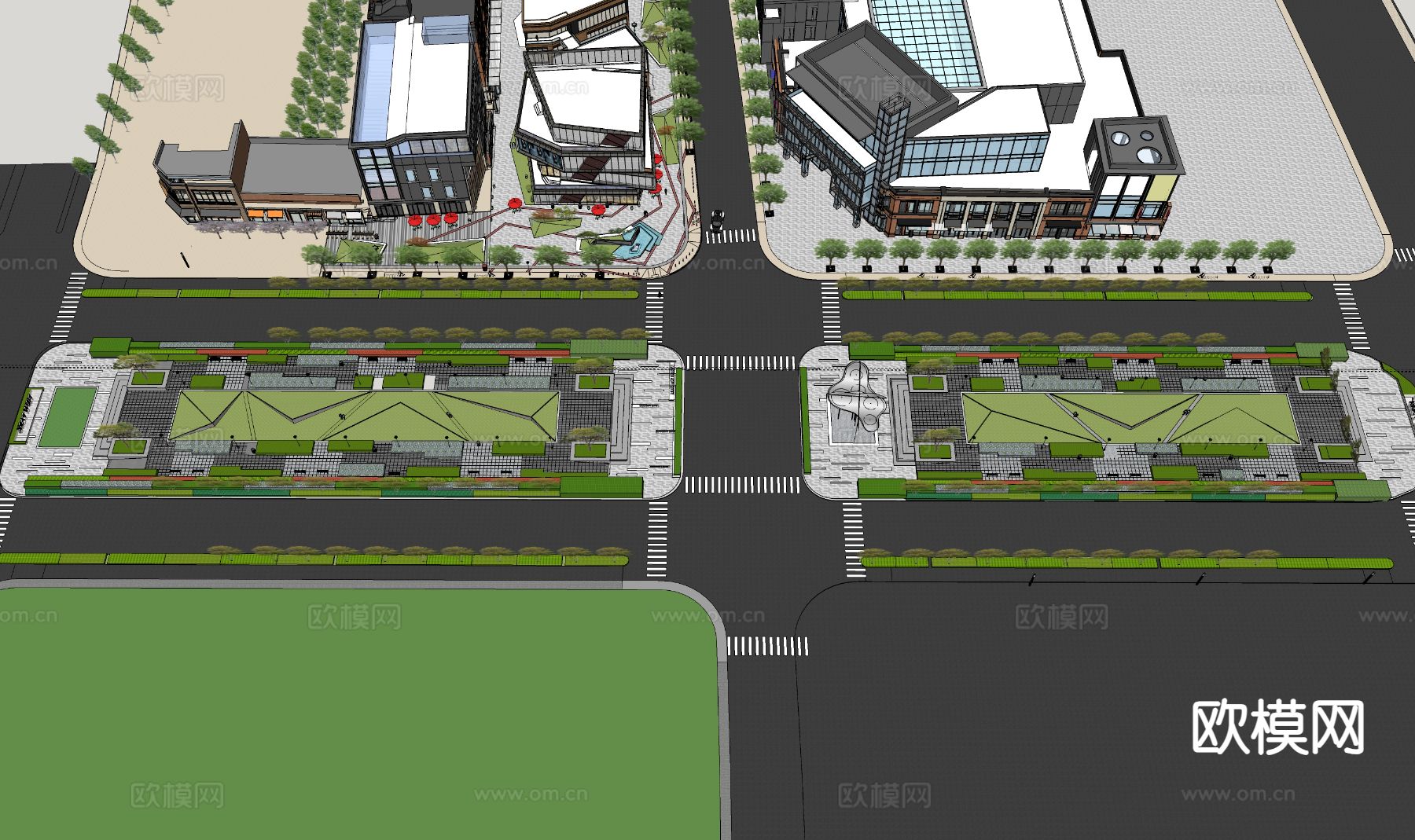 现代街头游园 公园景观su模型下载（渲染图2）