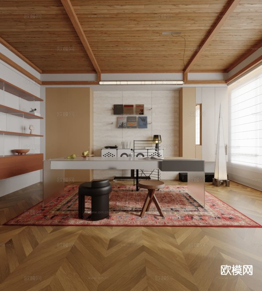 中古风书房3d模型下载