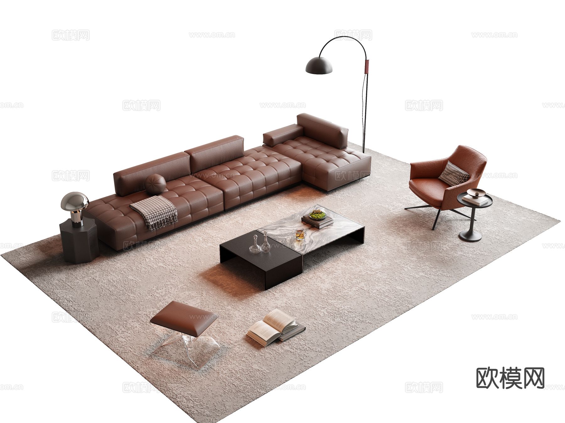 意式沙发组合su模型下载（渲染图2）