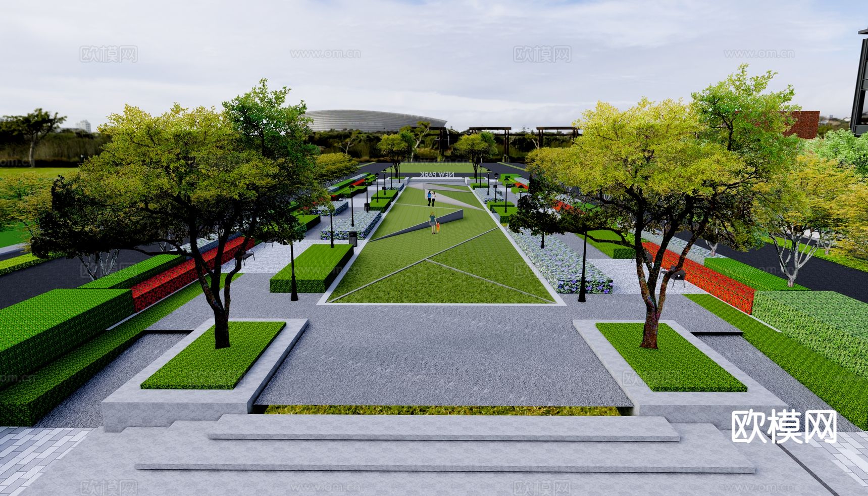现代街头游园 公园景观su模型下载（渲染图1）