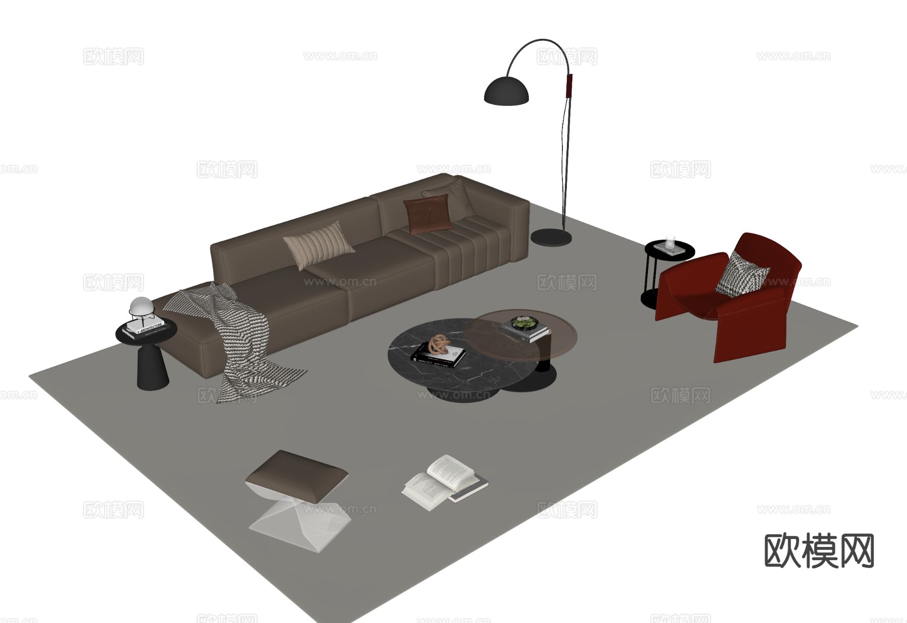 意式沙发组合su模型下载（渲染图1）