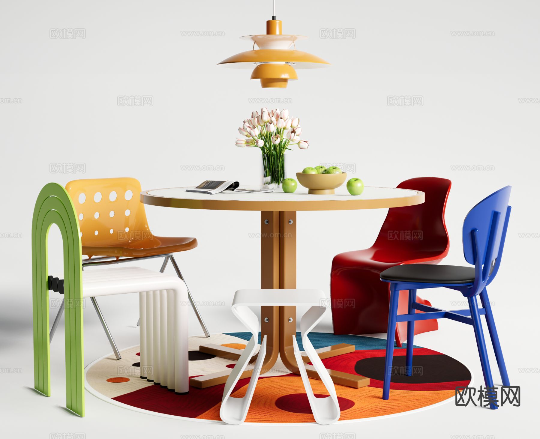 孟菲斯餐桌椅su模型下载（渲染图2）