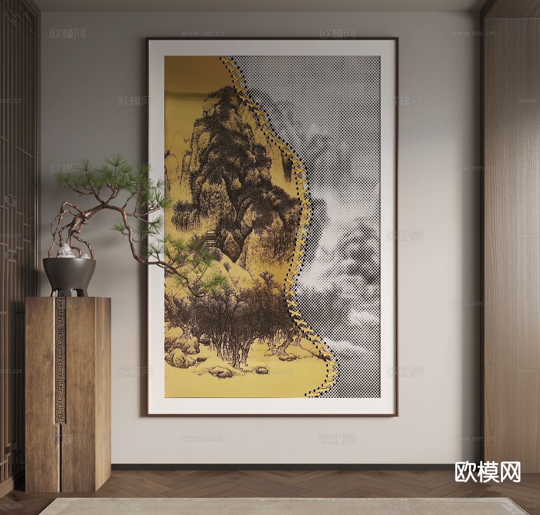 新中式水墨画 山水画 装饰画3d模型