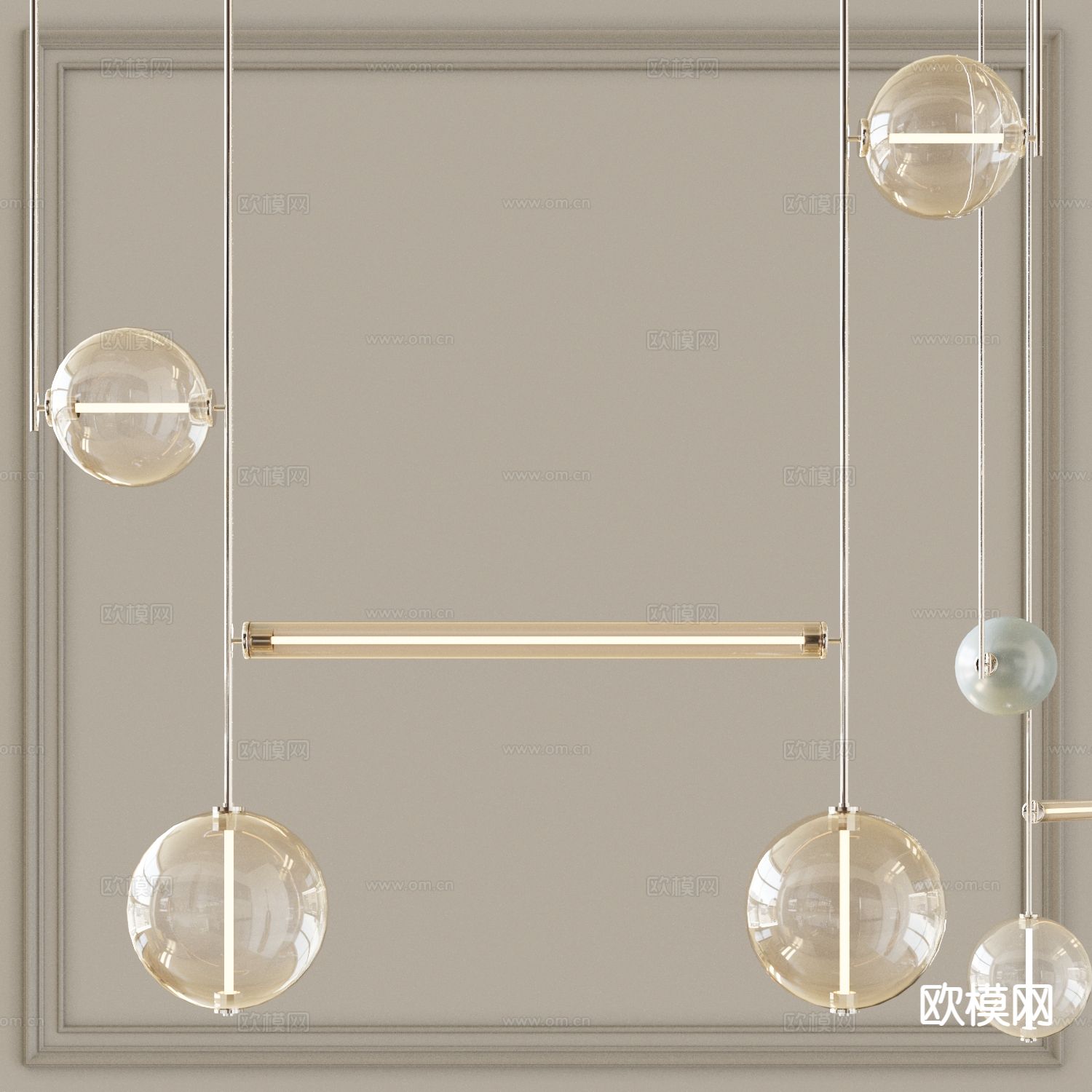 现代吊灯 玻璃吊灯 床头吊灯su模型下载（渲染图2）