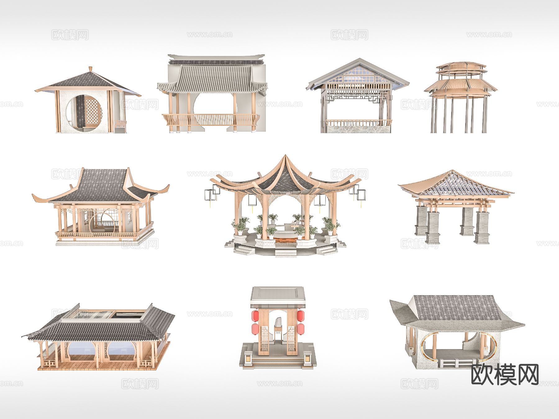 中式八角亭 方亭 廊亭 亭子3d模型