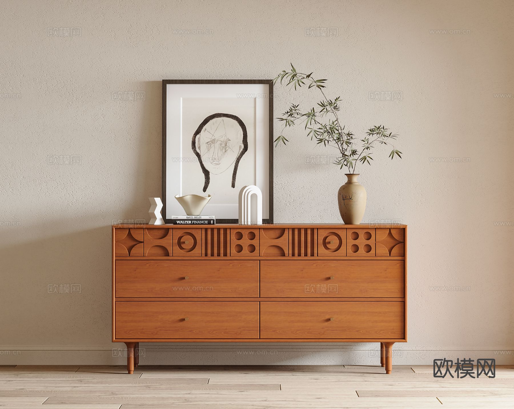 中古风边柜 玄关柜su模型下载（渲染图2）