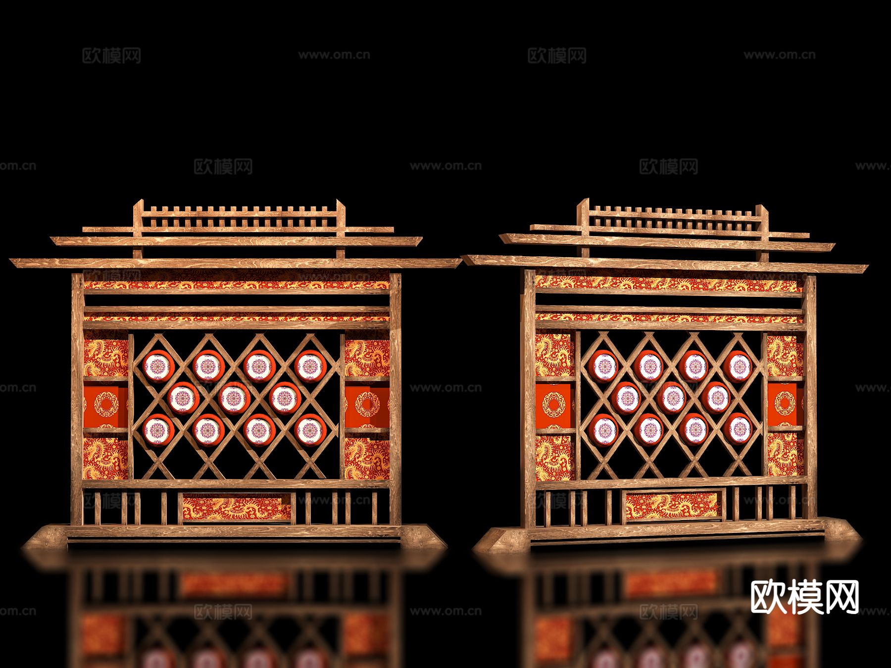 新中式美陈 国风舞台 商场美陈3d模型