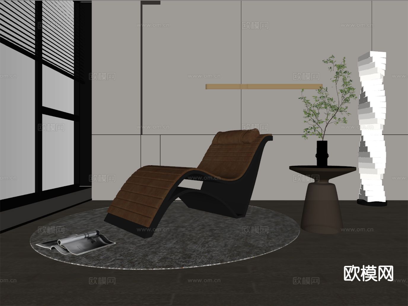现代躺椅 休闲椅su模型下载（渲染图1）