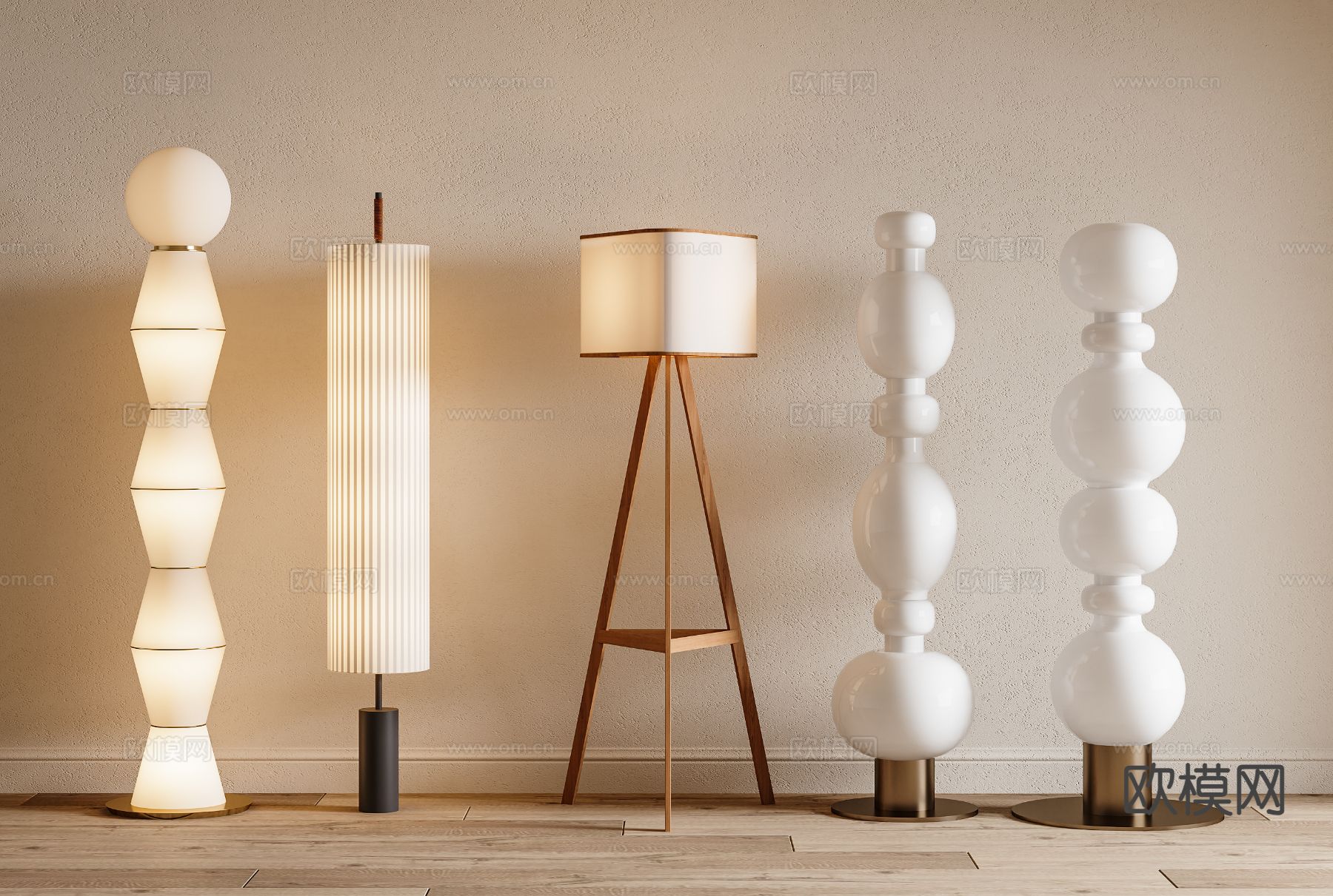 奶油风落地灯su模型下载（渲染图2）