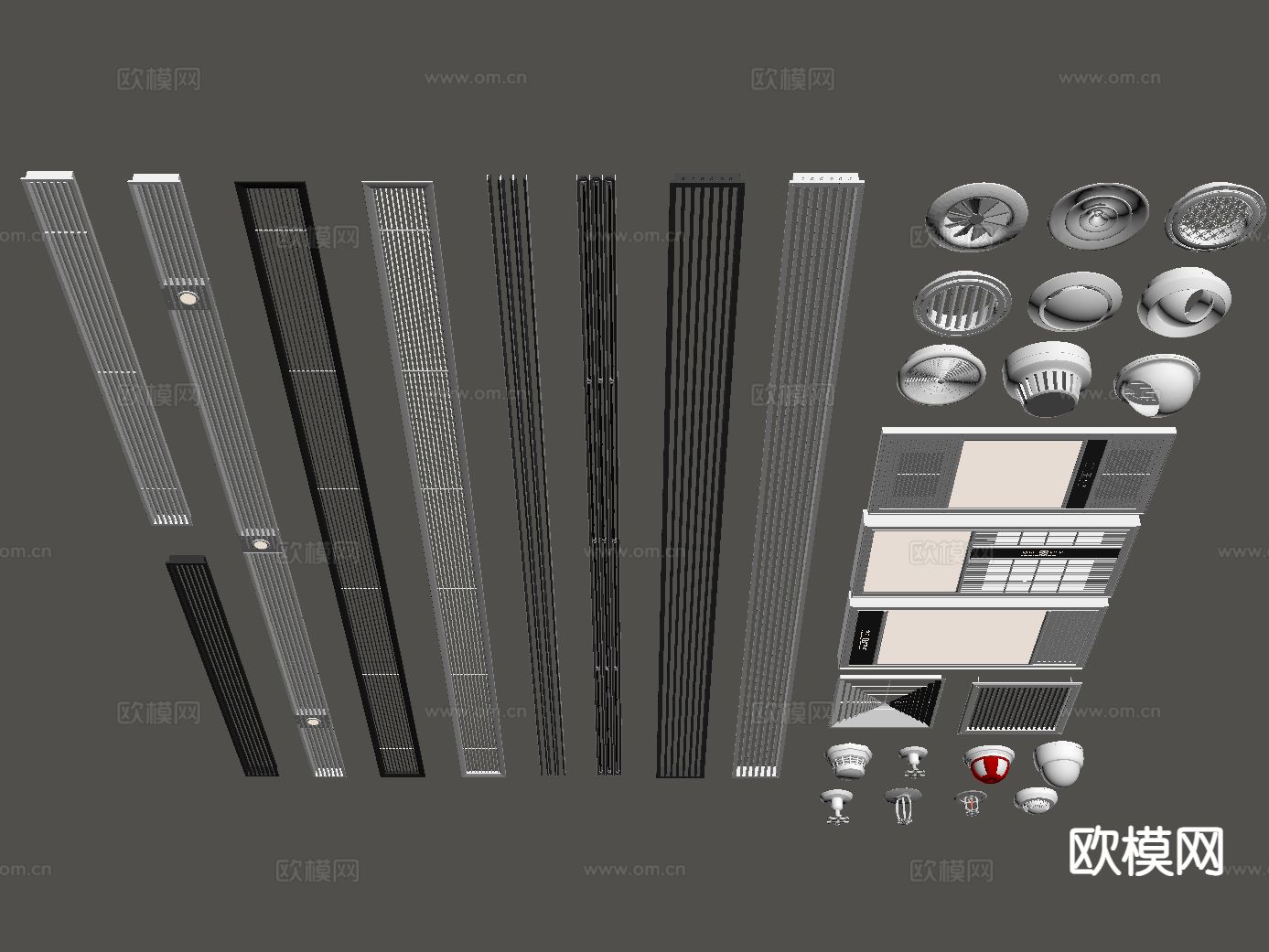空调出风口 浴霸 烟感 烟杆su模型下载（渲染图1）