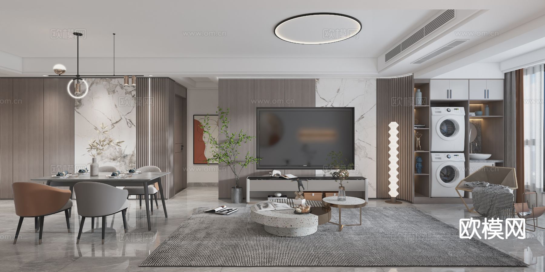 现代客餐厅3d模型下载（渲染图1）