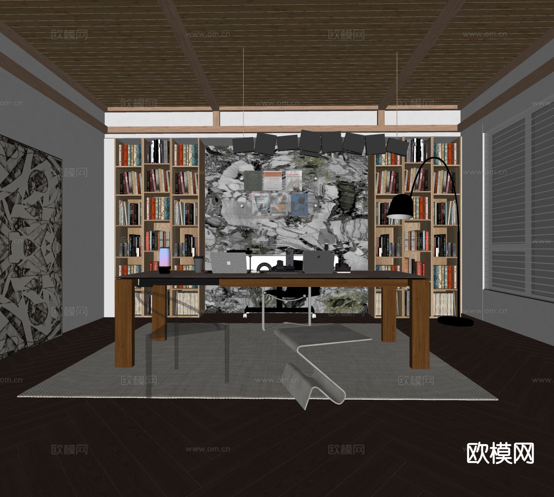 现代书房su模型下载（渲染图1）