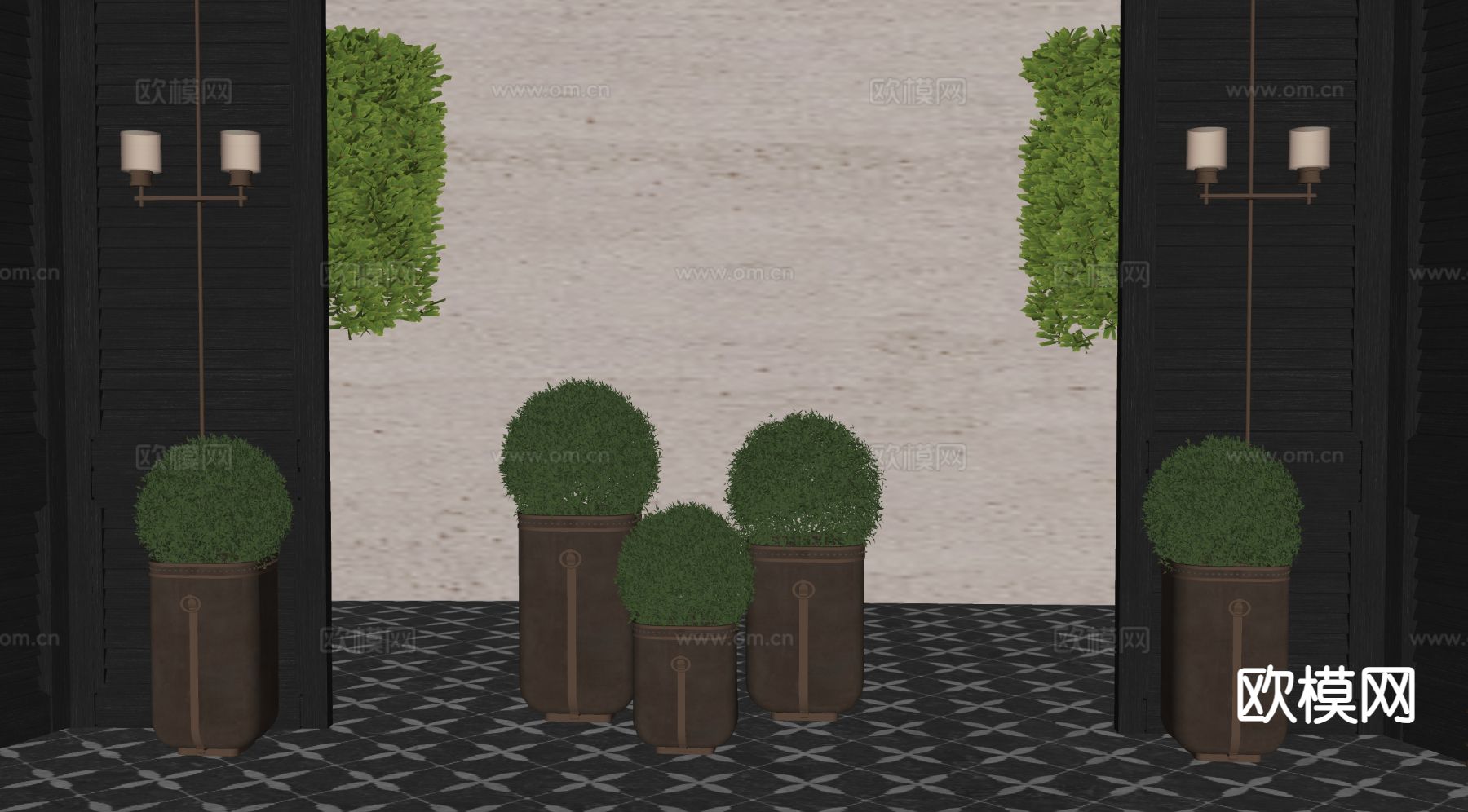 苔藓球 盆栽 花盆su模型下载（渲染图1）