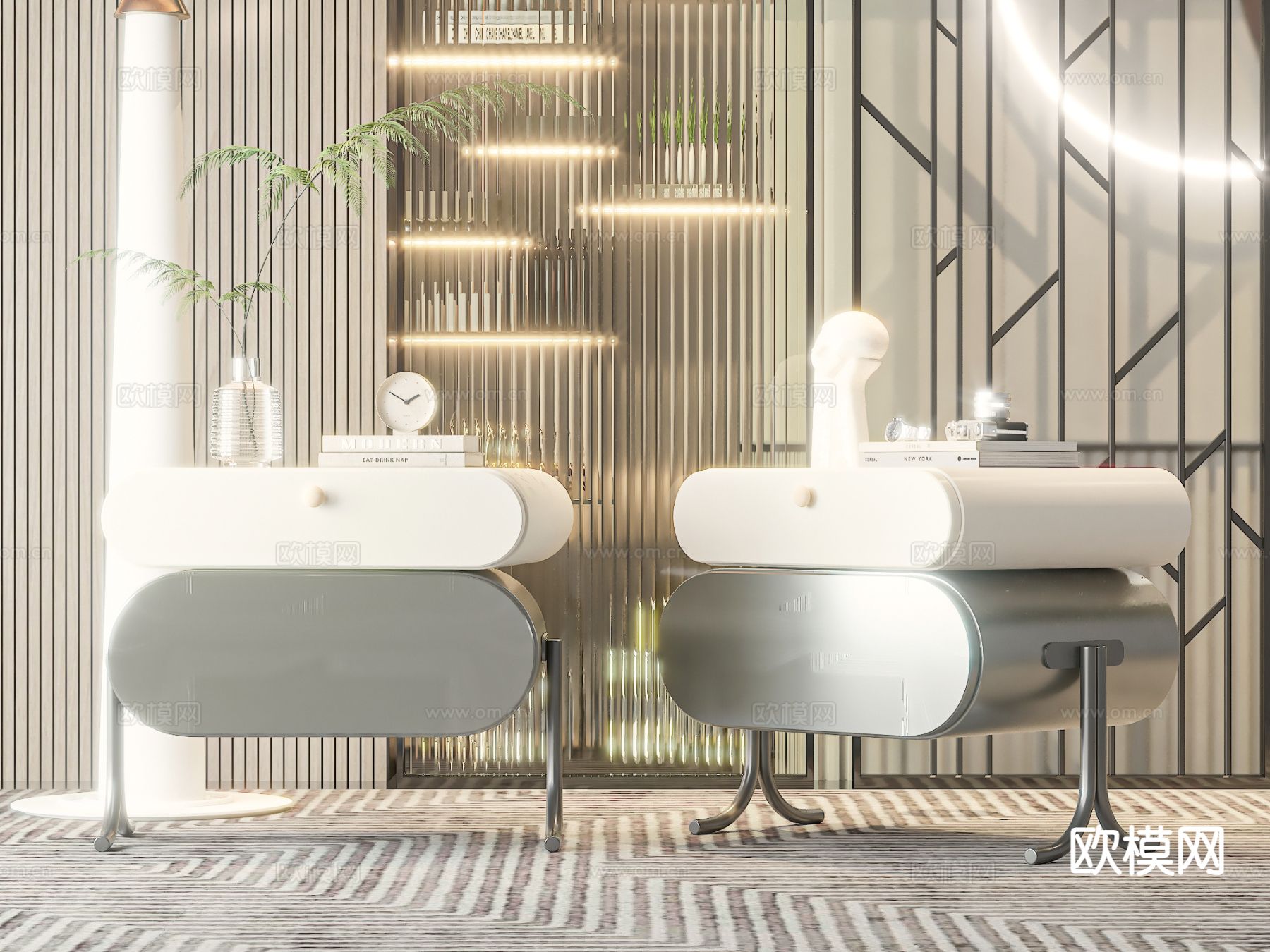 奶油风床头柜3d模型下载