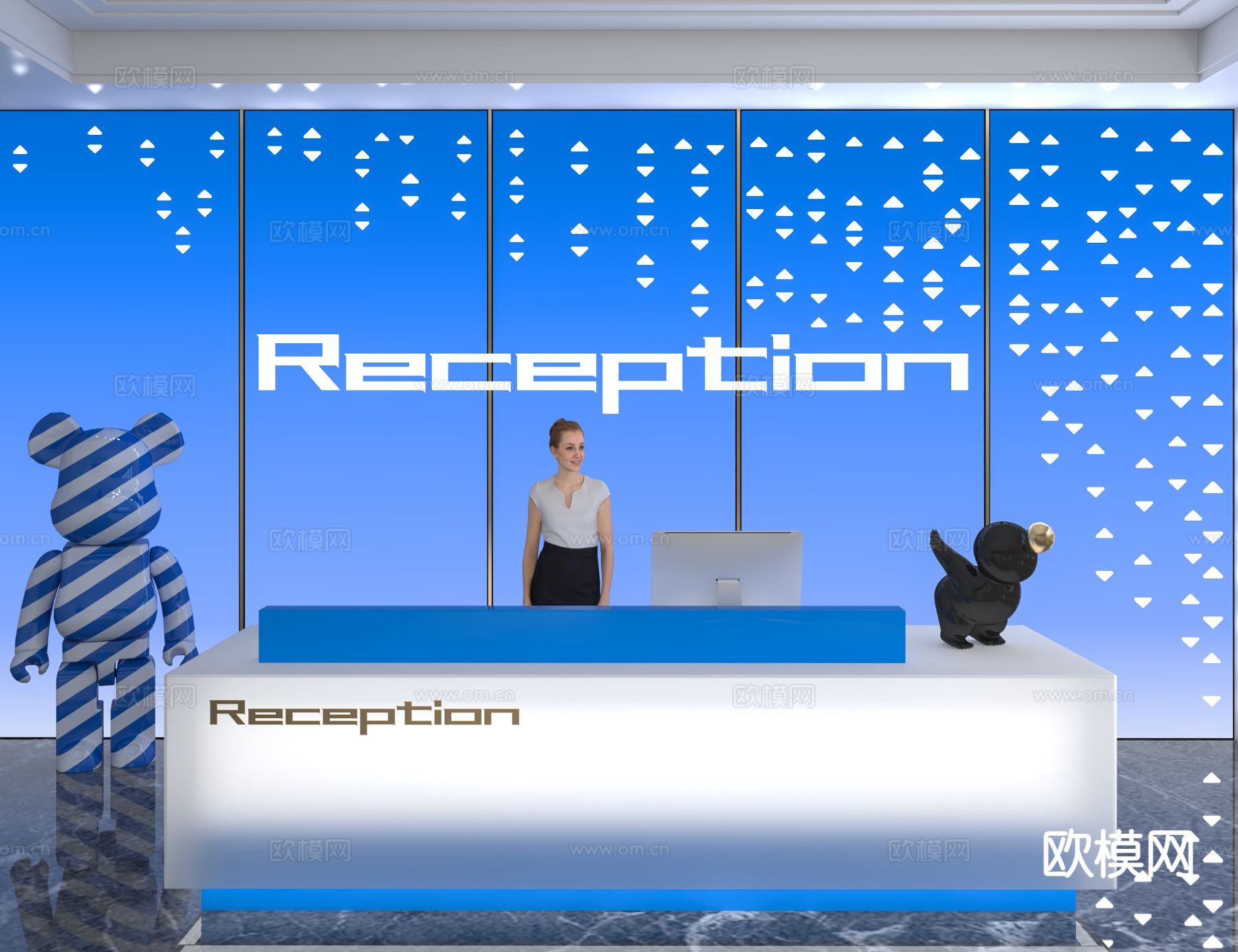 现代前台 接待台 咨询台 办公背景3d模型下载