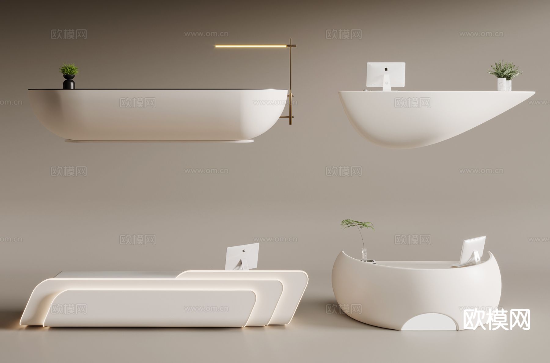 奶油风曲面吧台 接待台su模型下载（渲染图2）