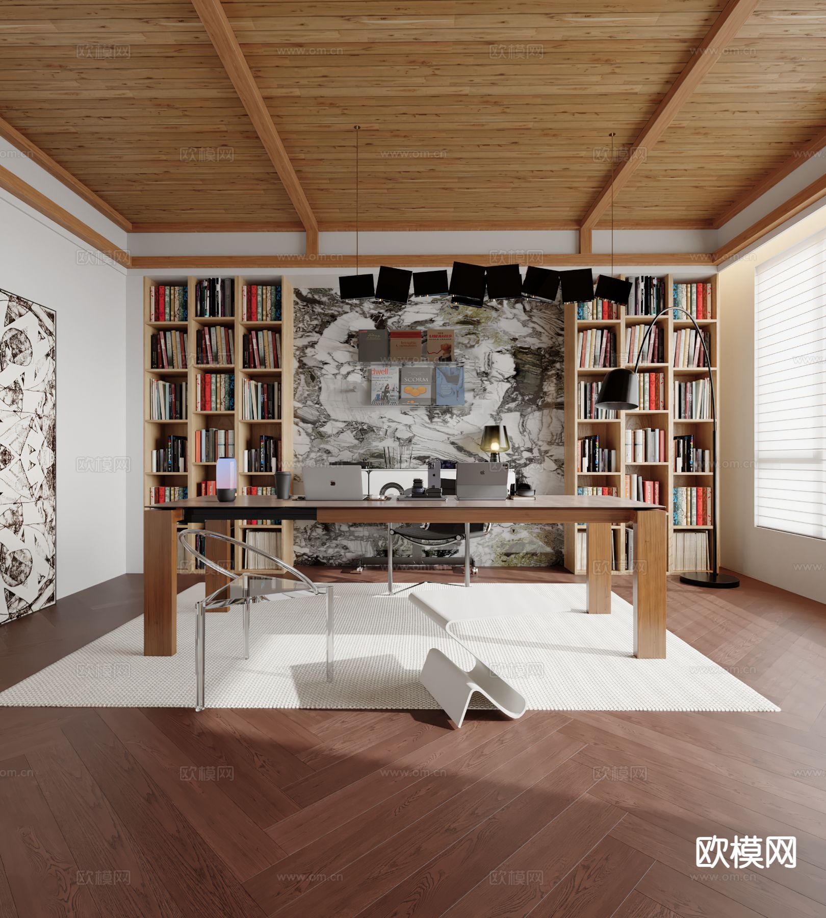现代书房su模型下载（渲染图2）