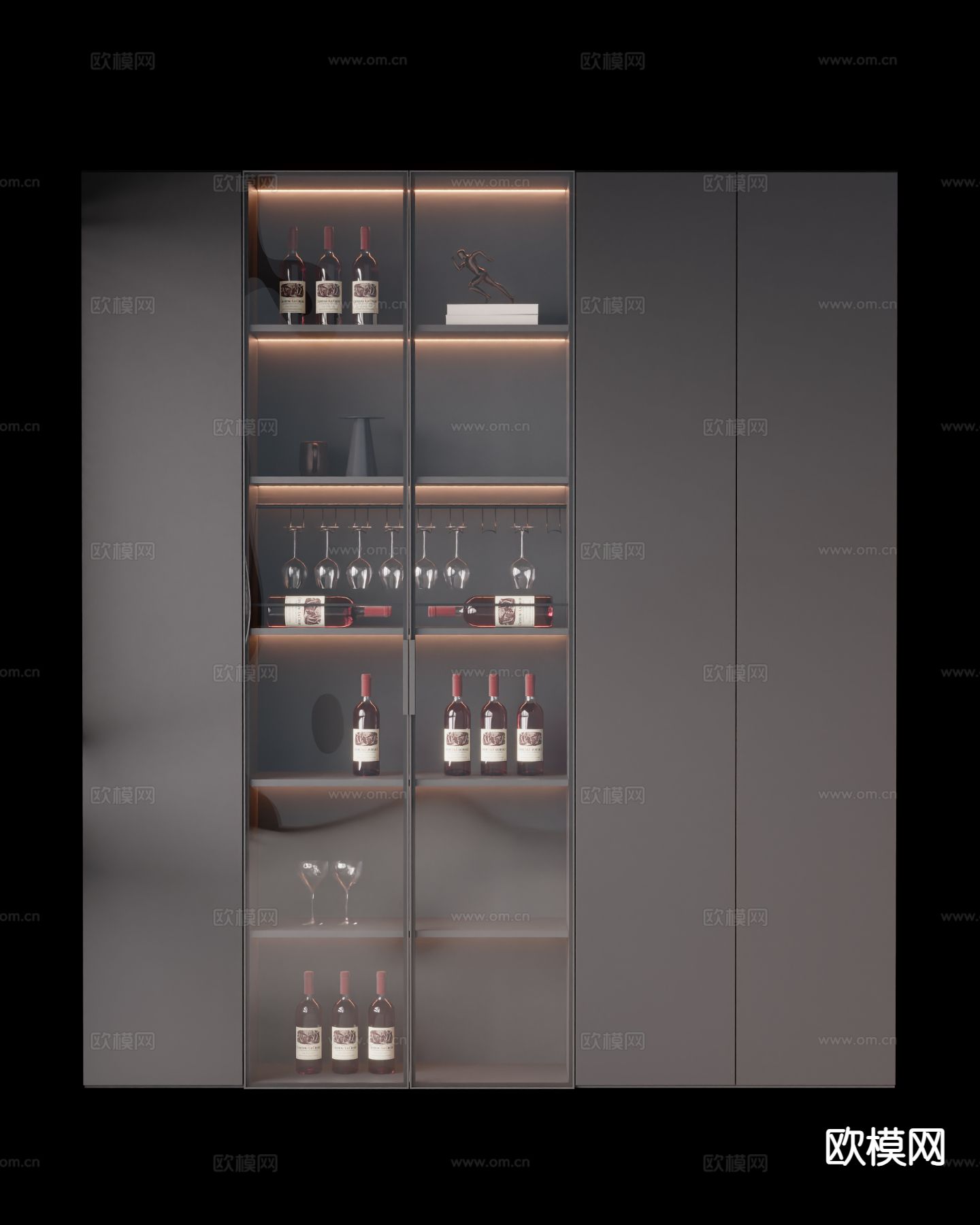 现代黑色酒柜su模型下载（渲染图2）