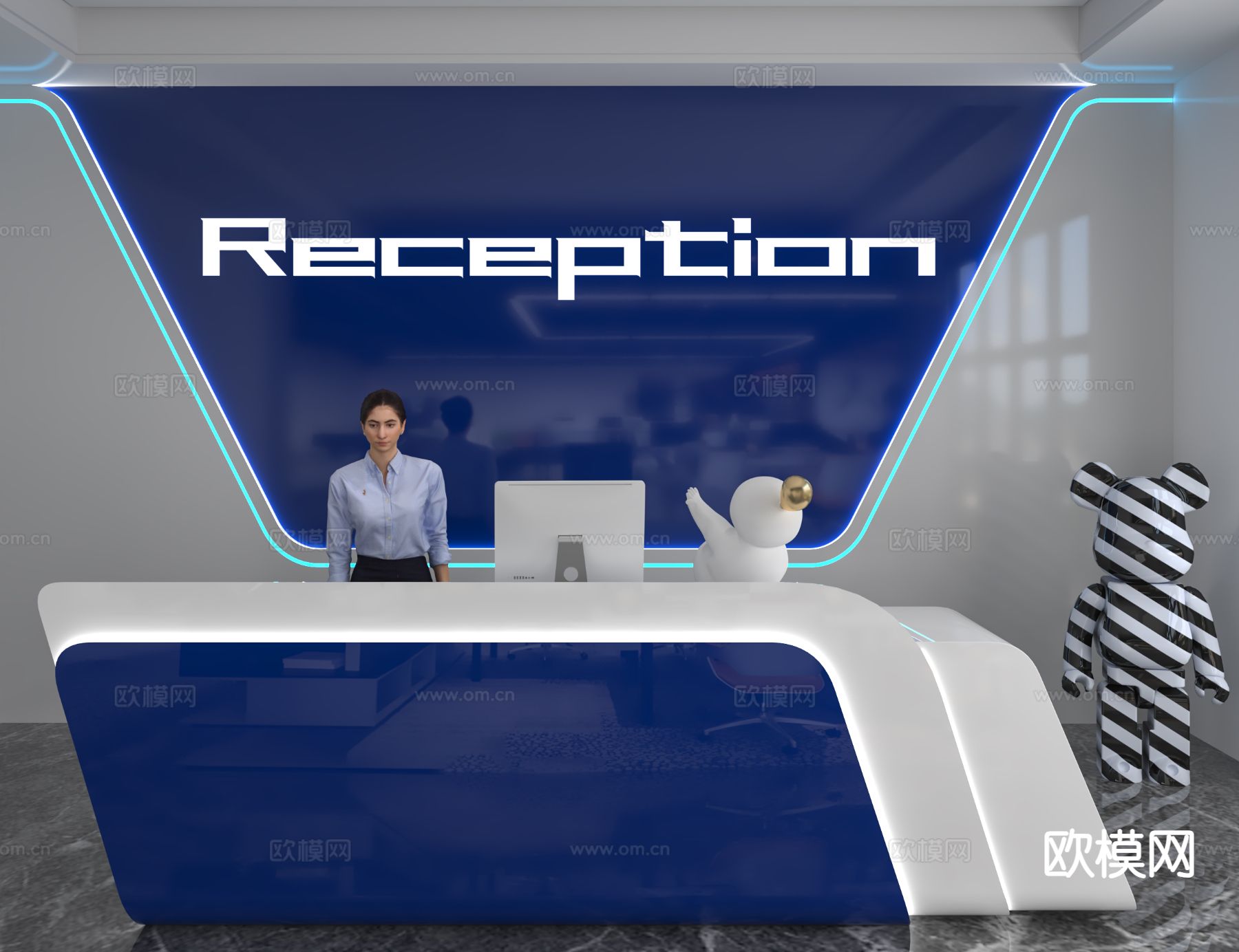 现代前台 接待台 咨询台 办公背景3d模型下载