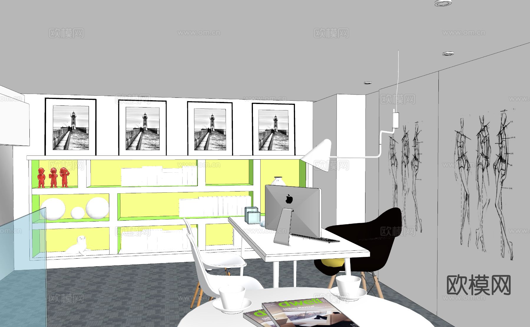 设计工作室 室内设计su模型下载（渲染图1）