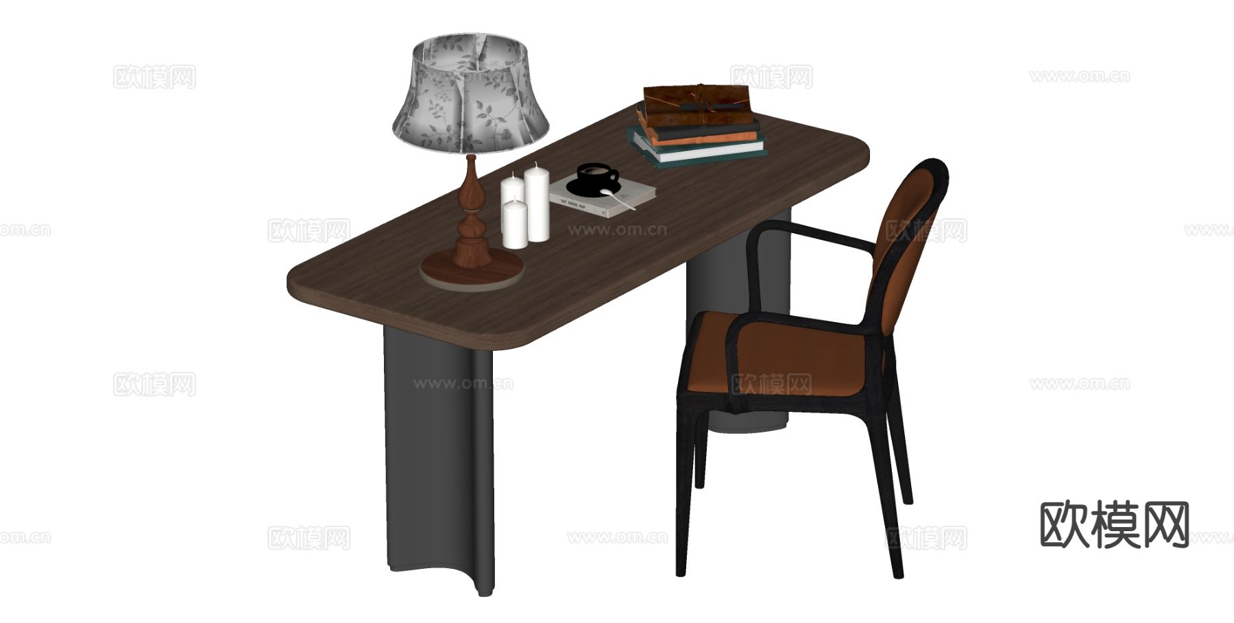 中古风书桌椅su模型下载（渲染图1）