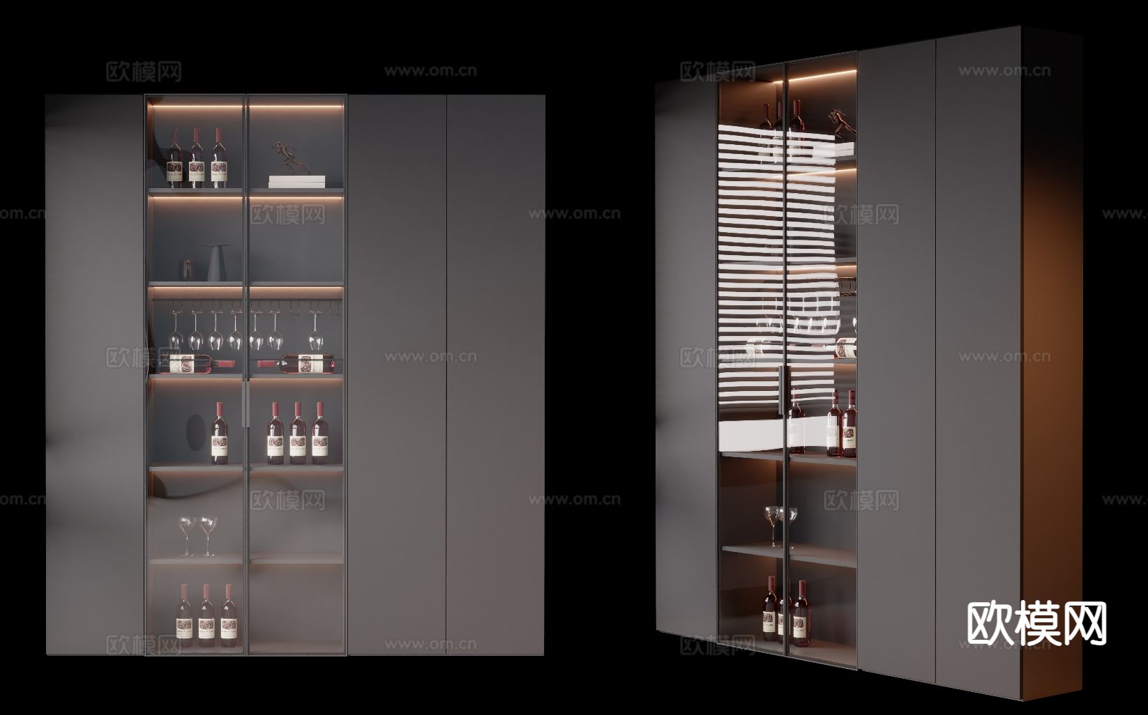 现代黑色酒柜su模型下载（渲染图3）