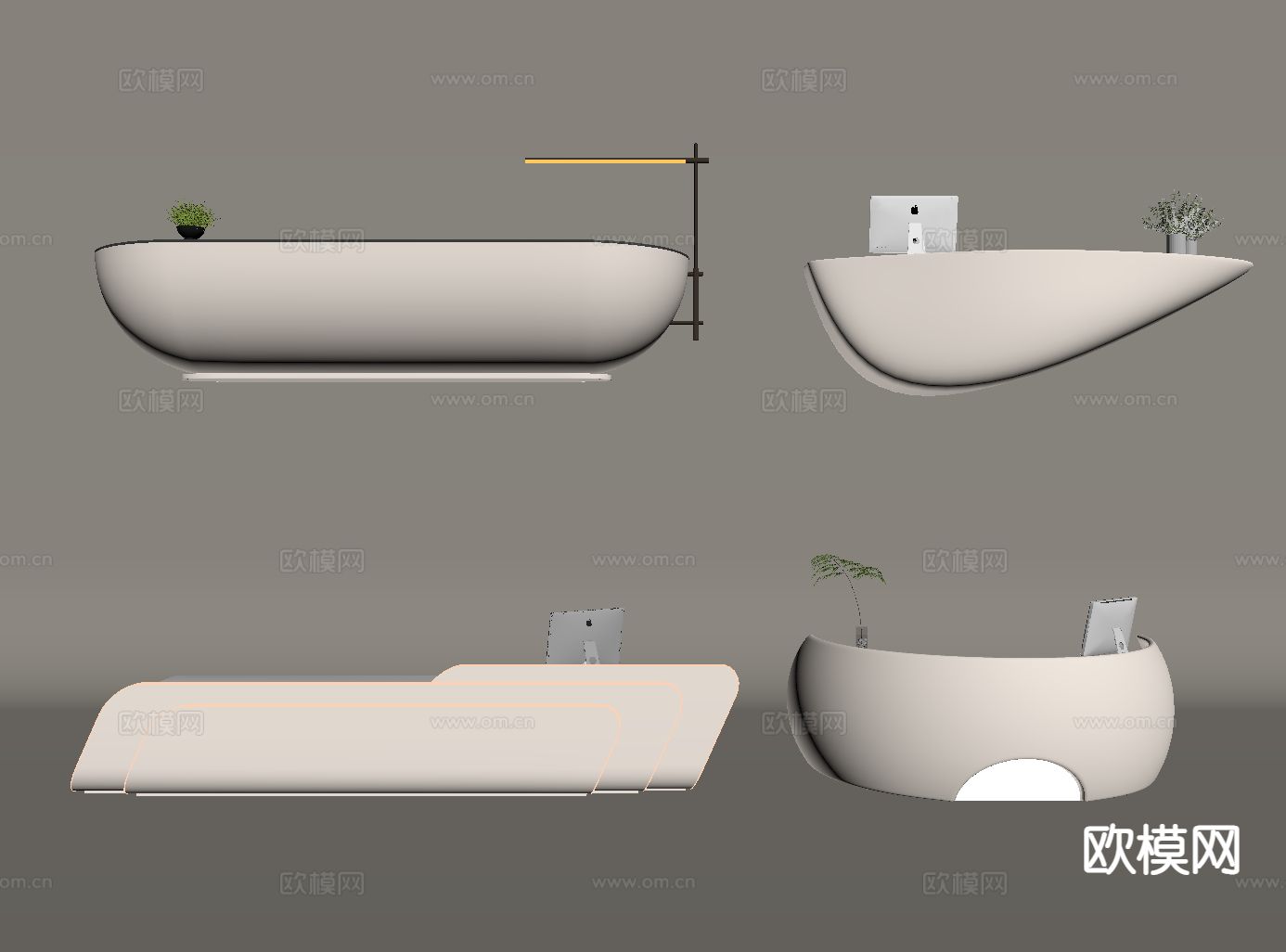 奶油风曲面吧台 接待台su模型下载（渲染图1）