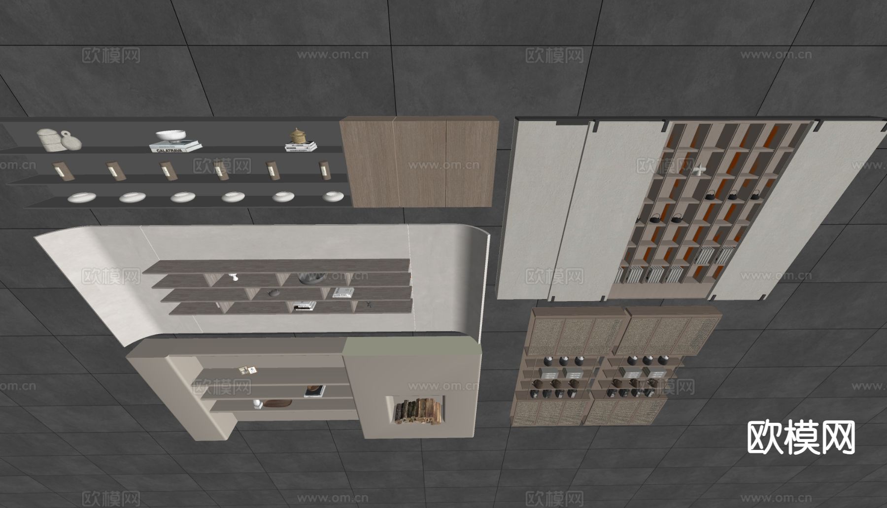 新中式茶柜su模型下载（渲染图1）