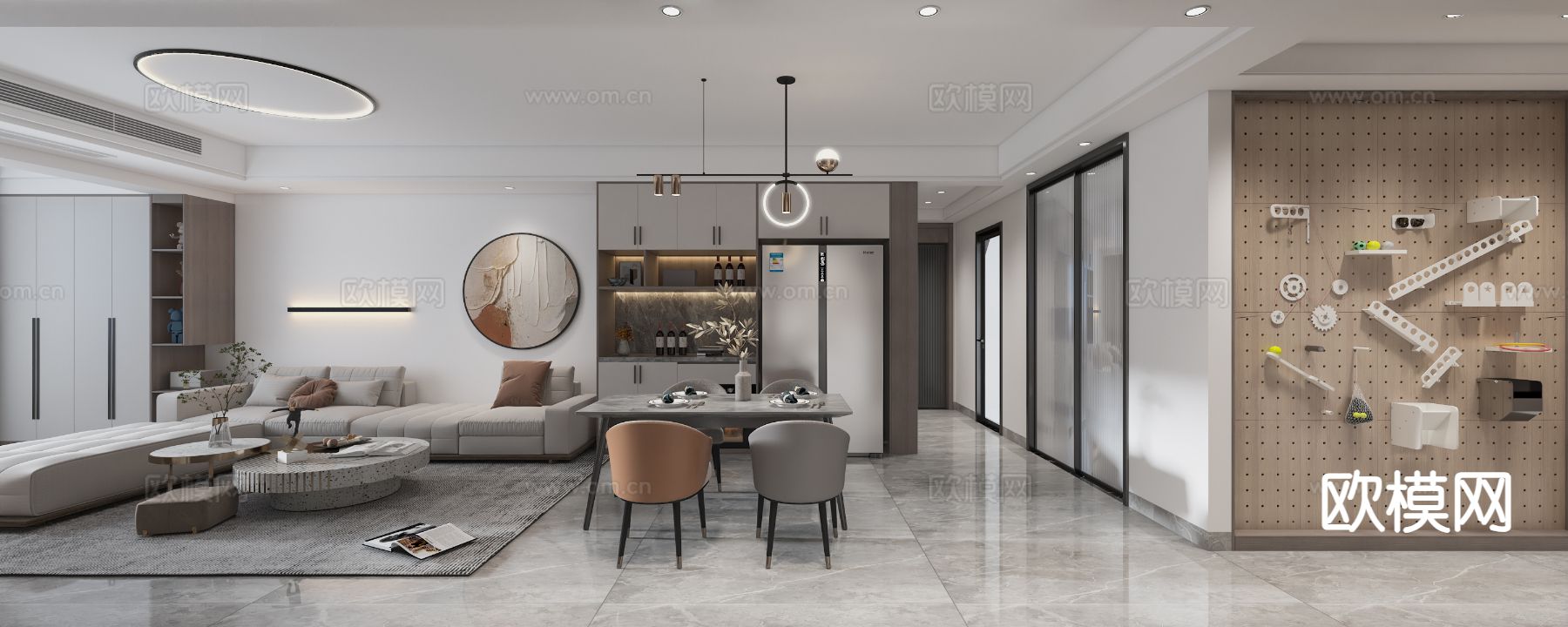 现代客餐厅3d模型下载（渲染图2）
