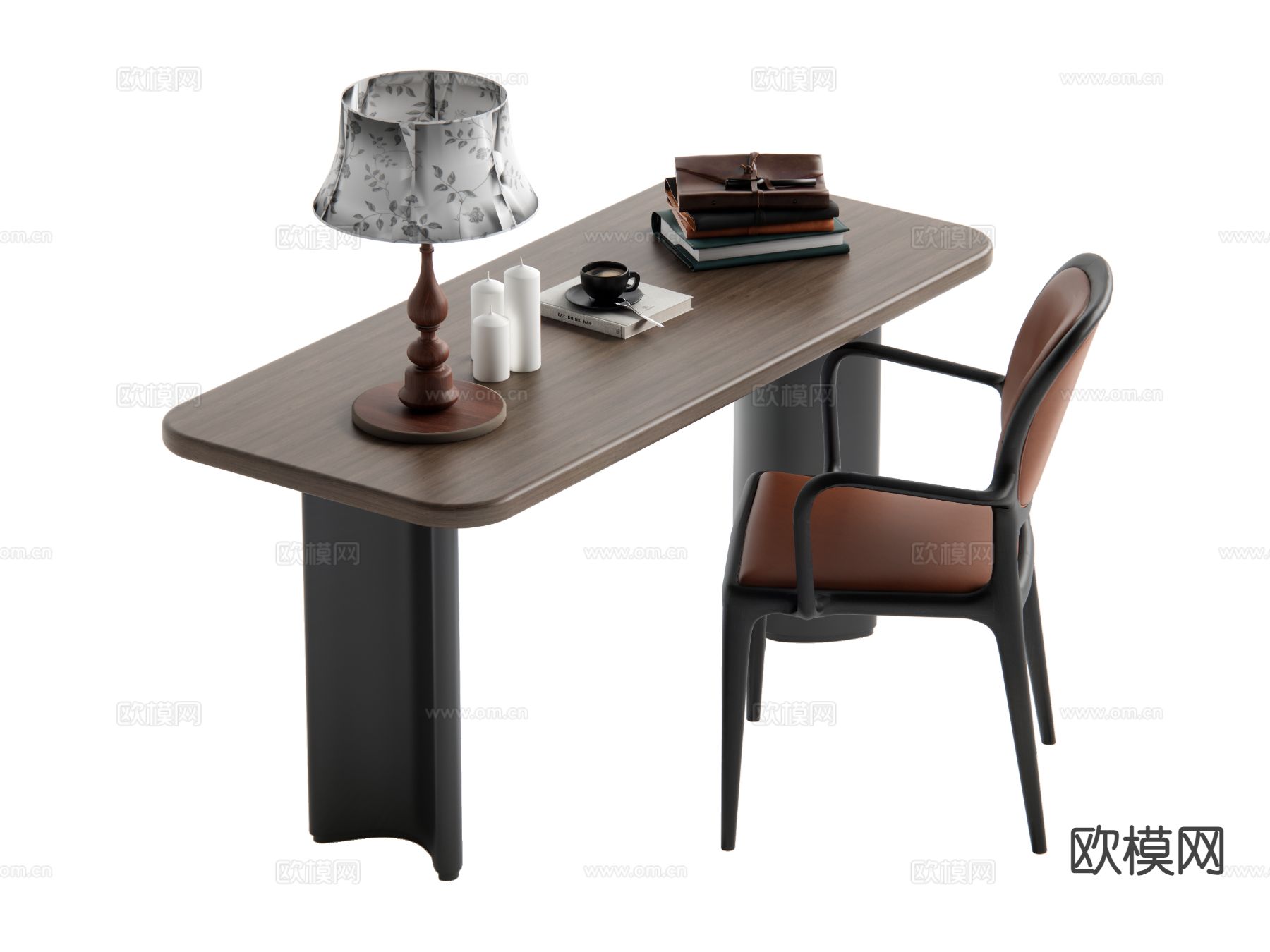 中古风书桌椅su模型下载（渲染图2）